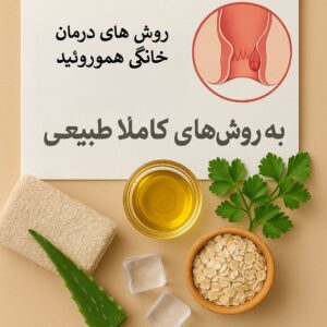 تصویر روشهای طبیعی درمان هموروئید در خانه شامل حمام سیتز، کمپرس یخ، آلوئهورا و مواد غذایی پرفیبر